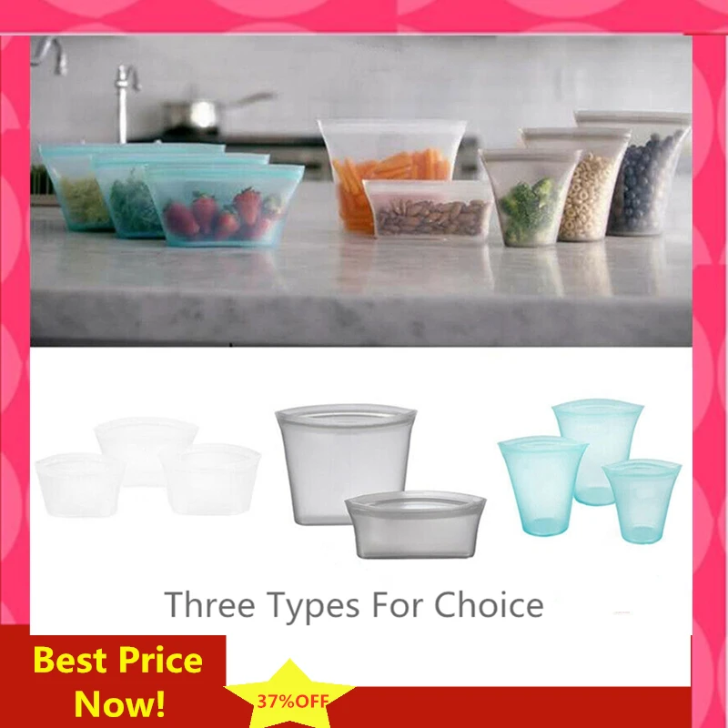 2PCS 3PCS/Set Kitchen Storage Reusable Silicone Zip Lock Leakproof Containers Original Silicone Food Storage Bowls Cups Bags Set