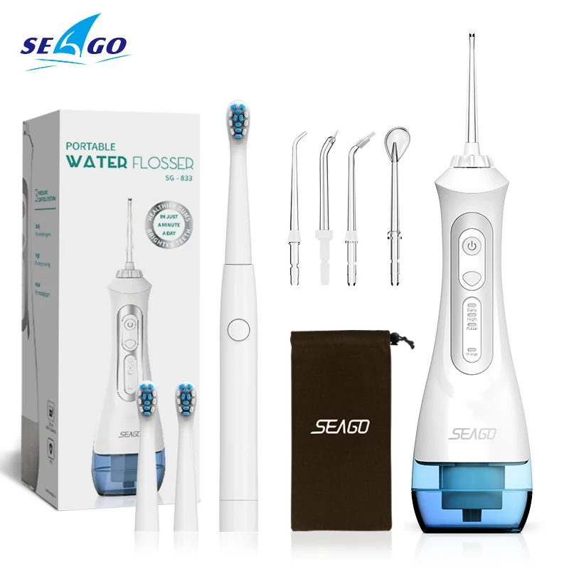 SEAGO – hydropulseur buccal Portable, Rechargeable USB, 3 Modes, pour les dents, réservoir de 200ML, Jet d'eau, étanche IPX7, pour la maison