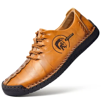 

2020 spring new Flat men split Leather men shoes Comfortable Men casual shoes Slip On Loafers Moccasins Sneaker plus size 38-48