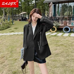 Alta qualidade blazer jaqueta feminina 2021 primavera e outono nova cor sólida coreana solto moda terno temperamento roupas casuais