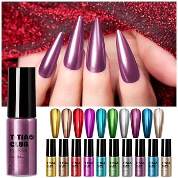 

T-TIAO CLUB Mirror Metallic Nail Polish Purple Rose Gold Metal Color Chrome Long Lasting Nail Art Varnish For Nails Gel