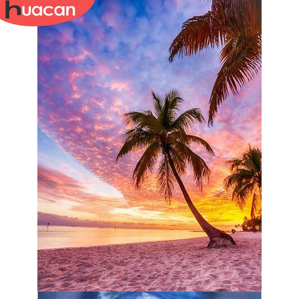 

HUACAN Full Drill Diamond Paintings Diamond Mosaic Landscape Beach Diamond Embroidery Cross Stitch Picture Of Rhinestones
