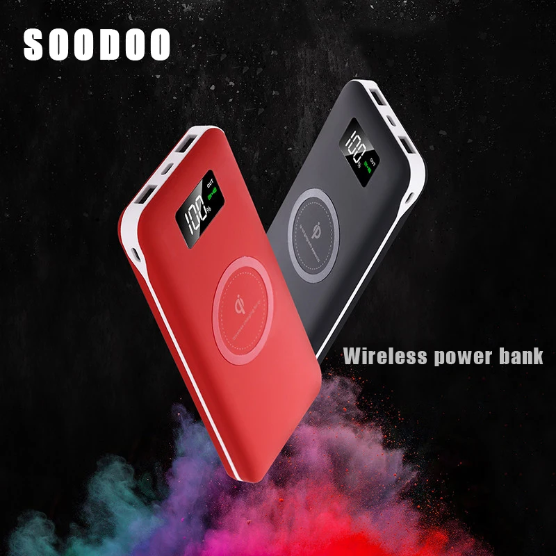 Soodoo qi Беспроводное зарядное устройство 2 usb 10000 мАч Внешняя батарея быстрая