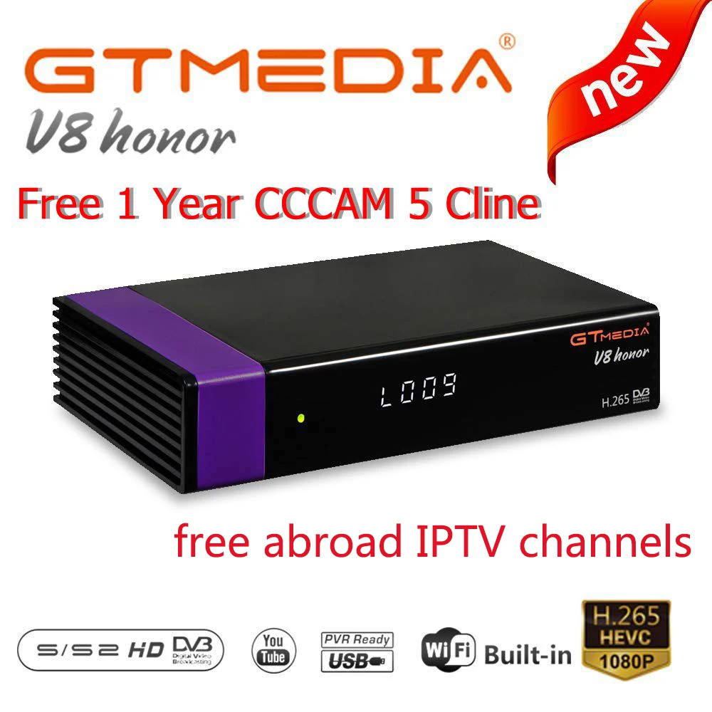 Спутниковый ресивер GTMedia V8 HONOR 1080P DVB-S2, Wi-Fi, 1080 P, 2 года, Европа, 5 линий, сервер, тот же V8 nova, телеприставка