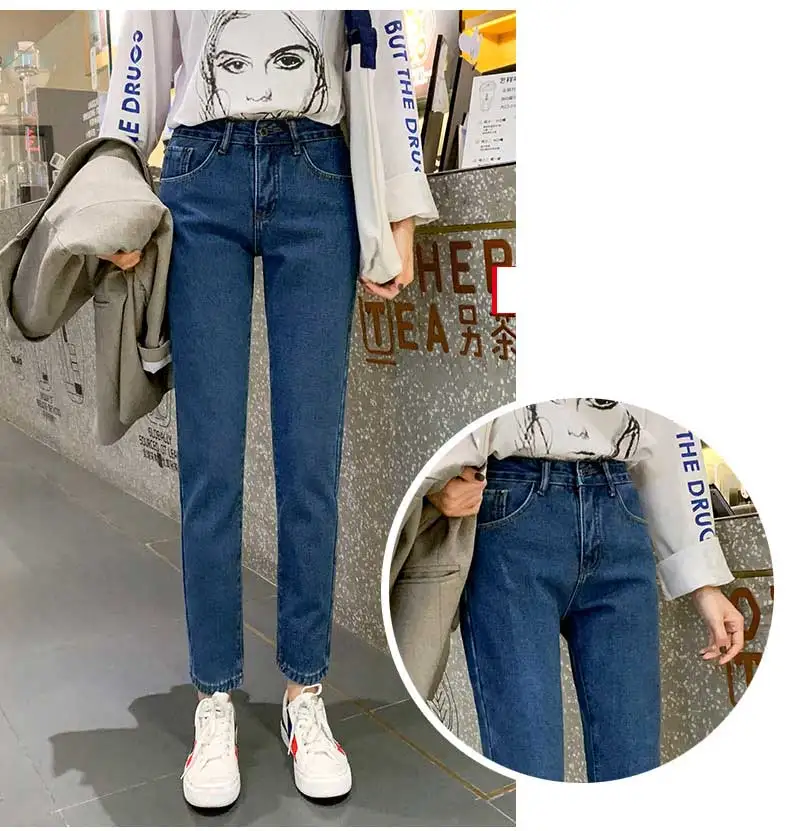 Плюс вельветовые плотные однотонные джинсы большого размера Новые Южная Корея тонкие зимние эластичные джинсы с высокой талией