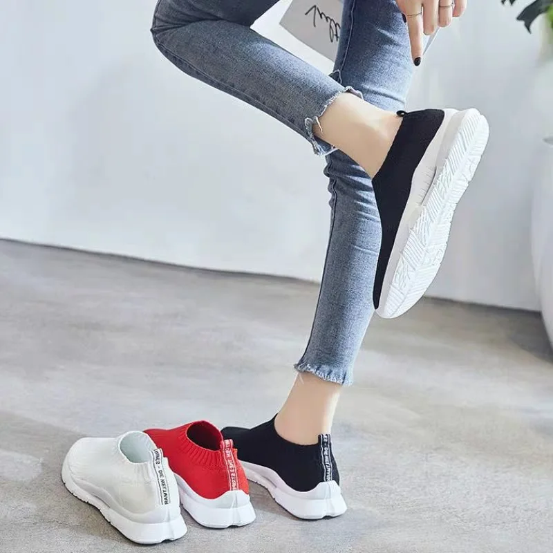 One-pedal Socks Shoes Lazy Shoes 2022 New Spring and Summer Casual Women's Shoes Flying Woven Breathable Increased Mother Shoes