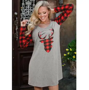 

Christmas Women's Long Sleeve Christmas elk Dress Costumes Casual Loose Xmas Jumper Dress Sleepshirts Nightgowns