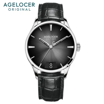 

AGELOCER Swiss Brand Automatic Men Watch Business Black Mechanical Watches Leather Relogios Masculino Day Date Wrist watch Clock