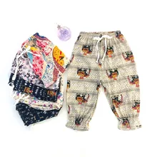 Новые Летние Стильные Хлопковые Штаны в Корейском стиле для маленьких девочек с изображением слона и маленьких цветов