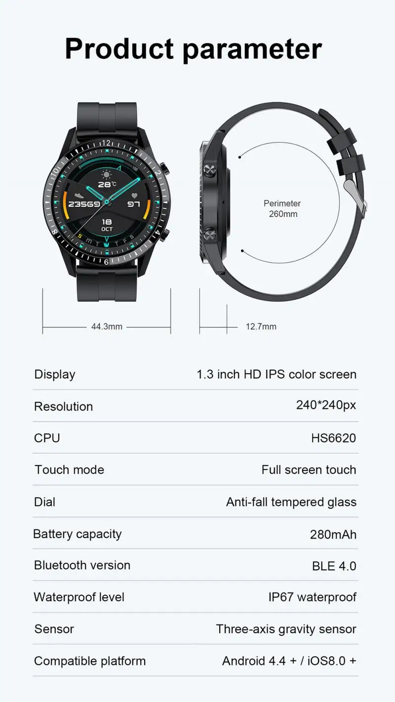 Medição de Pressão Saúde à Prova Água para Android Bluetooth Relógio Inteligente Arterial Lembrete Sedentário Sono Monitoramento Dwaterproof Iphone l9 1 High Quality Eletrônicos