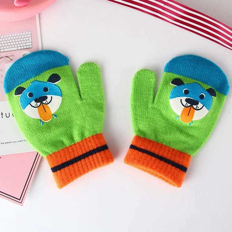 BalleenShiny/Детские теплые перчатки для малышей; Детские рукавицы мультфильмы с животными для мальчиков и девочек; перчатки на полный палец с защитой от царапин; зимние аксессуары - Цвет: green