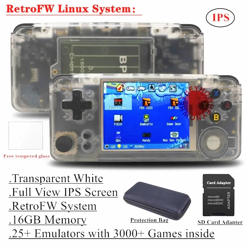 RS97 Plus ips экран DIY RetroFW система Linux Ретро игровая консоль 25+ эмуляторы 13000+ игры двойная система ручной игровой плеер - Цвет: White RetroFW 16GB