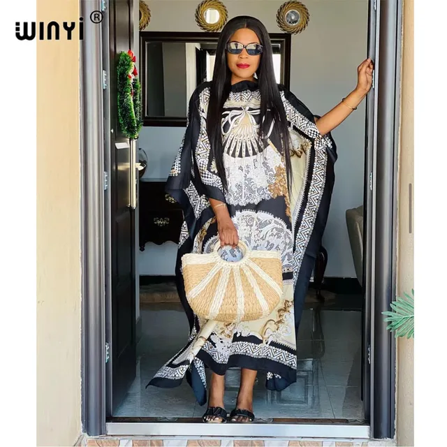 Africa Fashion Blogger Recommend Popular printed Silk Kaftan Maxi dresses Loose Summer Beach Bohemian kaftan long dress for lady 28