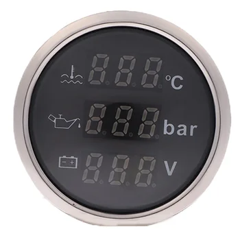

New 3 in 1 Multi-Function Digital Gauge Water Temp Oil Pressure Voltage meter With Alarm 9-32V 52mm