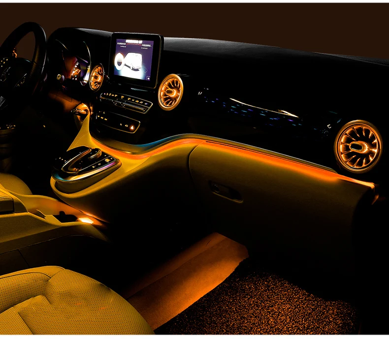 12 64 цвета атмосфера светильник для Mercedes V класс Вито W447 V260, устанавливаемое на вентиляционное отверстие в салоне автомобиля 2/4 шт. двери светодиодный воздуховыпускное отверстие с окружающей среды светильник
