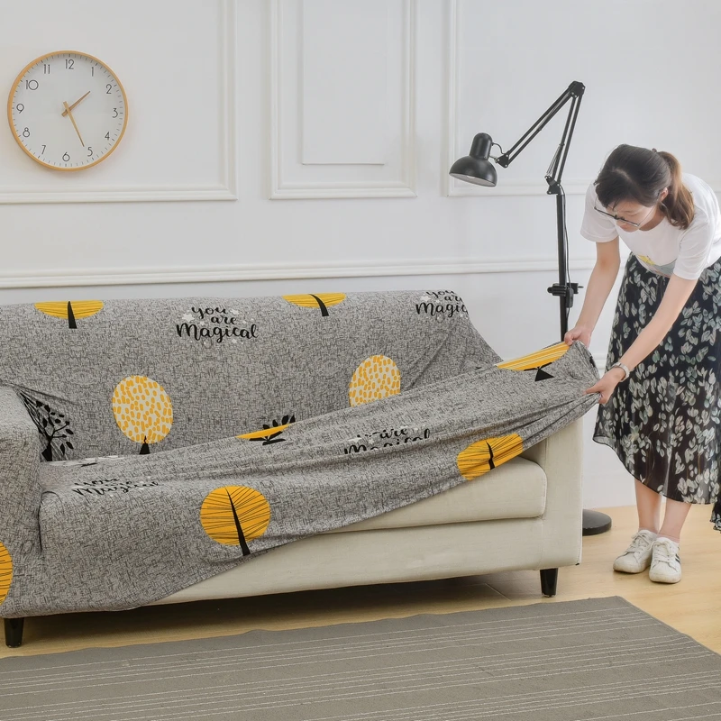Оранжевый рисунок дерева серый полосатый диван крышка эластичная мебель протектор для гостиной Slipcover l-образный угловой диван крышка