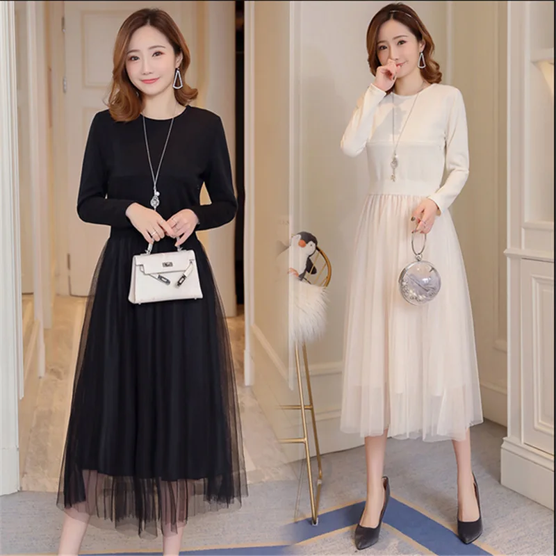 

Pregnant Women Spring And Autumn New Style Nursing Dress Loose-Fit Pleated Joint Mid-length Feeding Dress