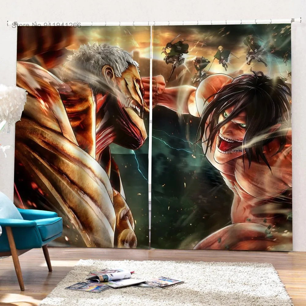 Cartoon Attack On Titan Blackout Curtains for Bedroom Window Treatment Fabric Anime Curtain Living Room Ultra-thin Micro Shading