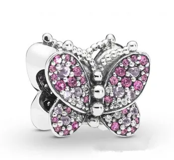 

Original 925 Sterling Silver Bead Dazzling Pink Butterfly Charm Beads Fit Pandora Women Bracelet & Necklace Diy Jewelry