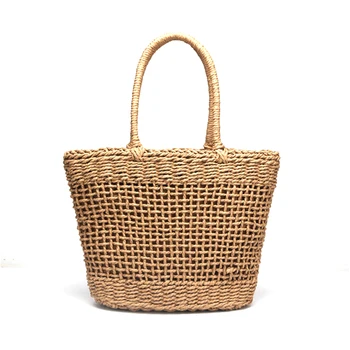 

Casual Simple And Generous No Decorative Plain Color Net Hollow Textured Woven Bag ular Straw Bag Handbags 37X25Cm(With Linin