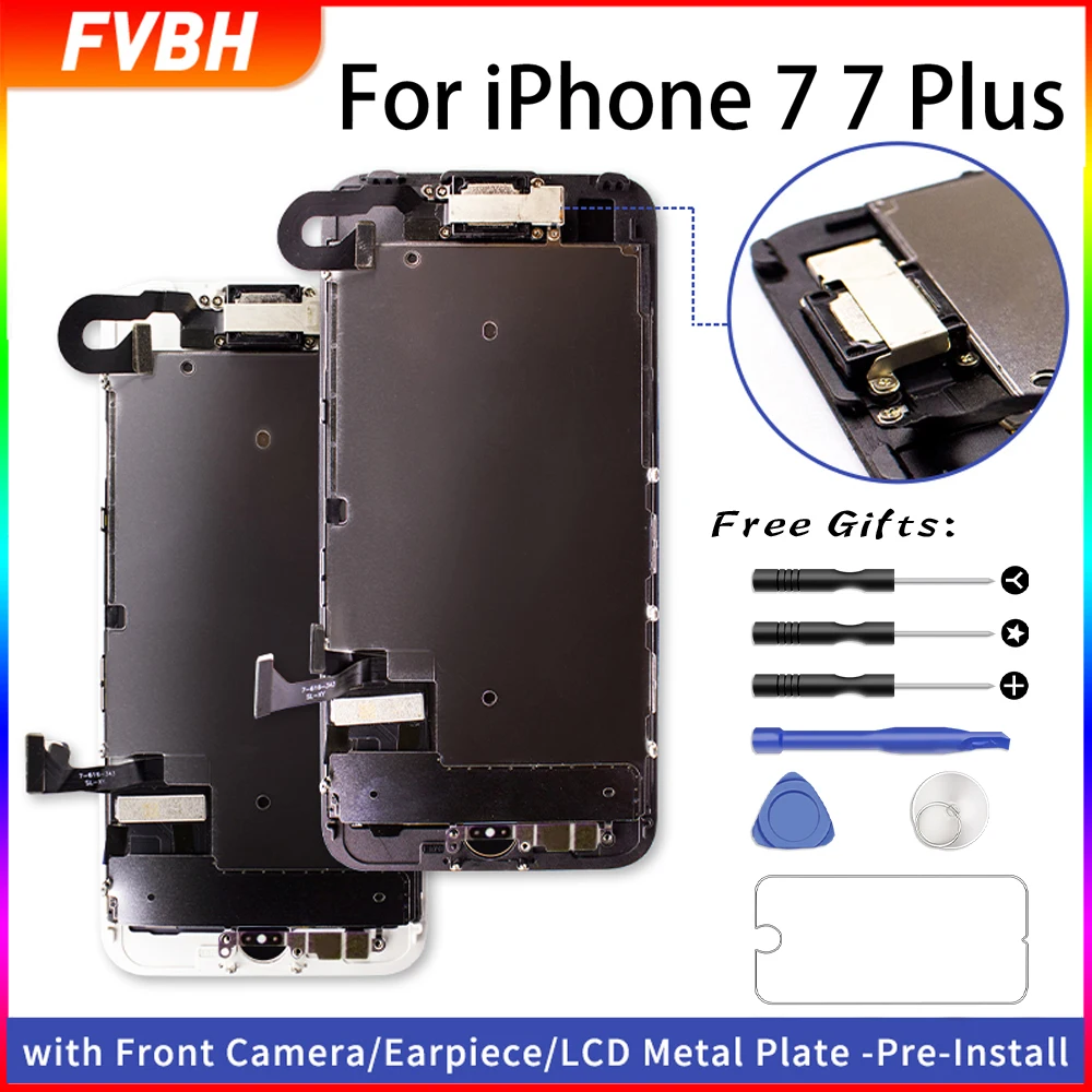 

Complete Pantalla LCD for iPhone 7 7 Plus 3D Tounch Digitizer Assembly Screen Replacement+ Front Camera+ Earpiece Speaker+ Gifts