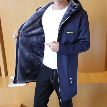 

2019 autumn winter men's windbreaker jacket long hooded plush thick coat winter fashion warm coats jacket Casaco Masculino M-5XL