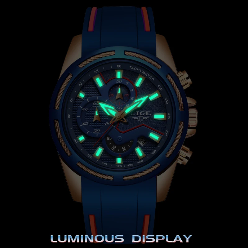 

2019 LIGE New Silicone Strap Mens Watches Top Brand Luxury Waterproof Sport Chronograph Gold Quartz Wristwatch Reloj Hombre+Box