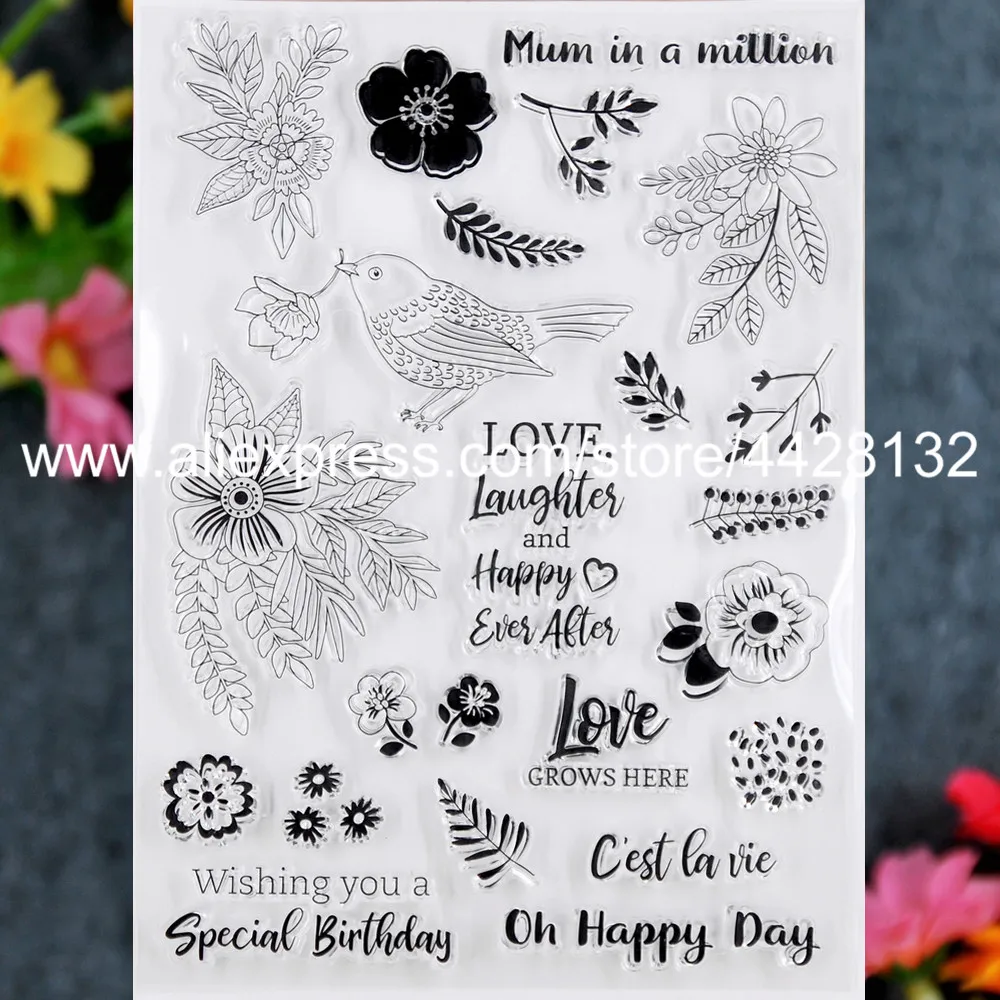 Bird Flowers Special Birthday Happy Day Love Grows Scrapbook photo cards rubber stamp clear stamp transparent stamp 9081406