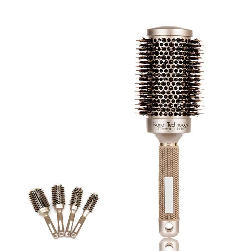 Hair Brush Bristle Comb Brush Heat Conduction Air Aluminum Tube Ceramic Roller Styling Hair Comb Tool 4 Pcs