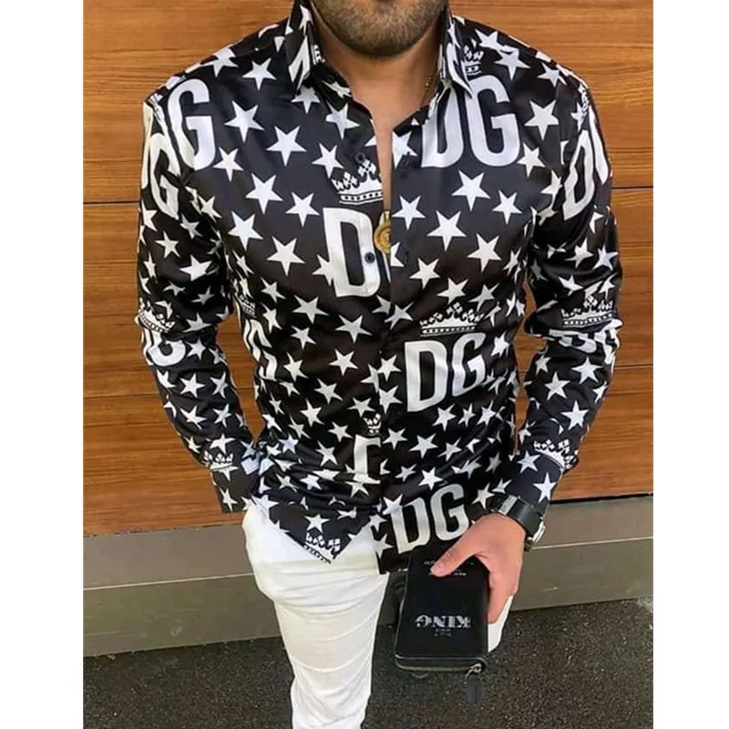 2021 Men's Hot Sale European American Business Clothing Casual Fashion Printed Shirt Single-Breasted Cardigan Long Sleeve | Мужская