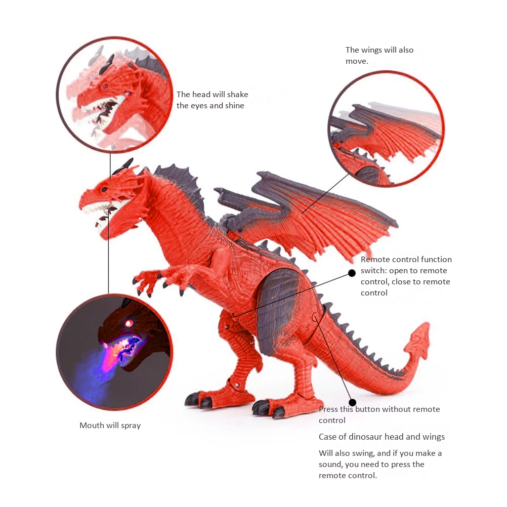 Инфракрасный пульт дистанционного управления Контроль спрея динозавр игрушка пульт дистанционного управления пламя Дракон встряхнуть головой ходьба спрей детская игрушка, подарок