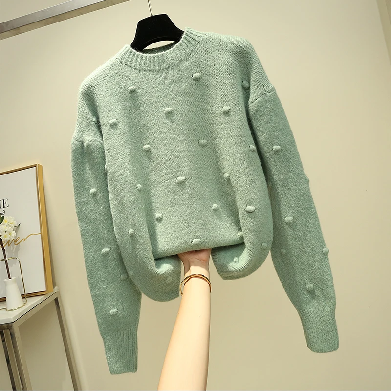 Кашемировые свитера Для женщин 2019 элегантное зелёное платье в горошек с принтом