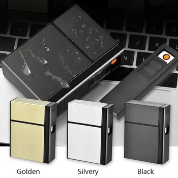 

2-in-1 Cigarette Case Box Lighter For Smoking Flameless Aluminum Alloy USB Rechargeable Lighter Windproof Lighter USB Charging