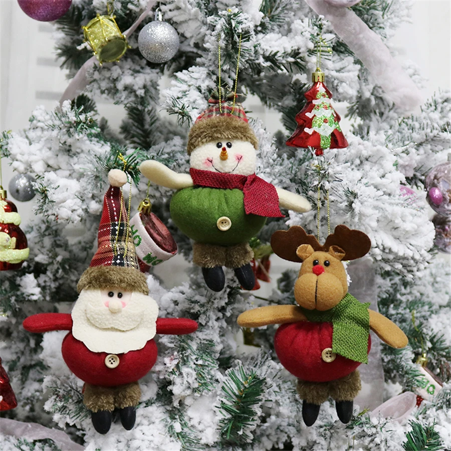 600 шт рождественские плюшевые украшения Рождественские висячие украшения Санта Снеговик олень кукла Рождественская елка подвеска праздничный декор для вечеринки