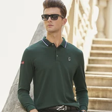 Новое поступление Высококачественная 3D вышитая рубашка поло мужская с длинным рукавом хлопок мужская рубашка-поло Повседневная Бизнес поло 8902