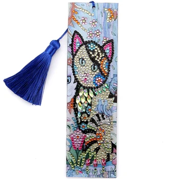 

DIY Special Shaped Diamond Painting Bookmark Leather Animal Cat Embroidery Cross Stitch Tassel Bookmarks For Book Kids Gift