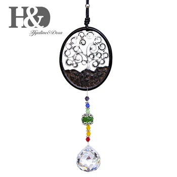 

H&D Crystal Suncatcher Window Charm Tree Pendant Sandalwood Hanging Ornament Car Interiors Decoration Collectible Gift For Lady