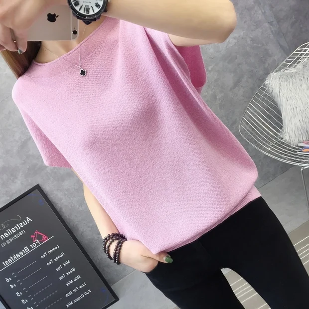 9233 Стиль ice silk Круглый воротник: однотонный топ с коротким рукавом Футболка с Бэтменом 25-1st пол, 11th строки, 2nd полка