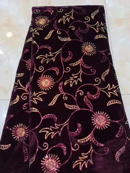 

Wine Color African Lace Fabric 2019 High Quality French Velvet Lace Fabric With Sequins Lace Fabric For Wedding Party