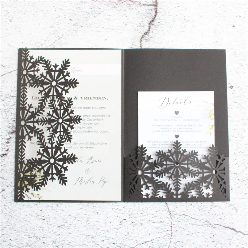 Black wedding cards invitations snowflake laser cutting Xmas holiday greeting party supply 20 pcs | Дом и сад