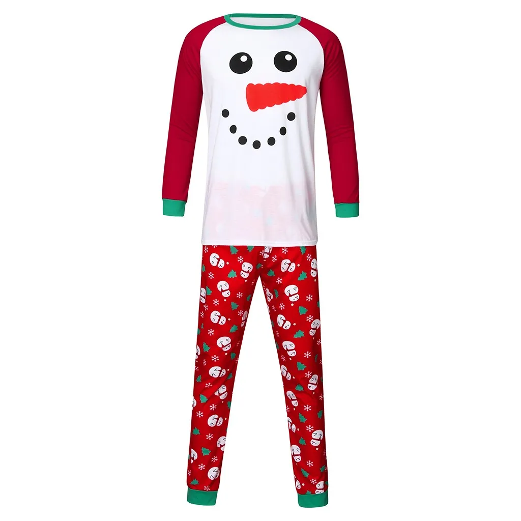 Рождественский человек папа мультфильм снеговик печати Топ+ Брюки Рождественская семейная одежда пижамы высокого качества модные мягкие пижамы с принтом - Цвет: WH