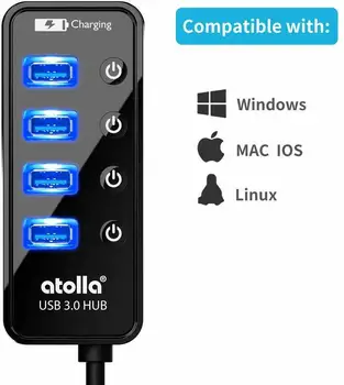 

Atolla Usb 3.0 Hub 4 Ports Extension Super Speed Data Transfer W/ On Off Switch