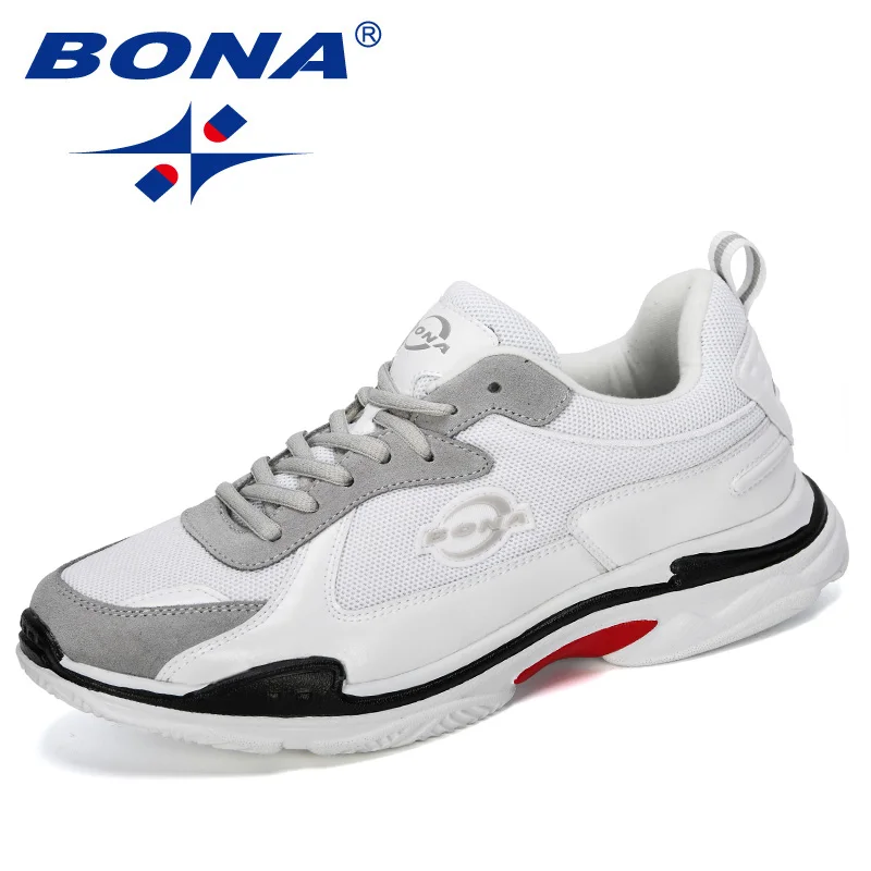 White light gray BONA/Новинка года; Дизайнерские повседневные туфли на шнуровке; мужские легкие Тренеры; прогулочные теннисные кроссовки; Feminino Zapatos; обувь для отдыха - Цвет: White light gray