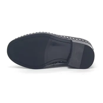 

Mens Genuine Dress Handmade Business Man Rivets Patent Leather Loafers Party Slip On Social Formal Shoes Plus Size