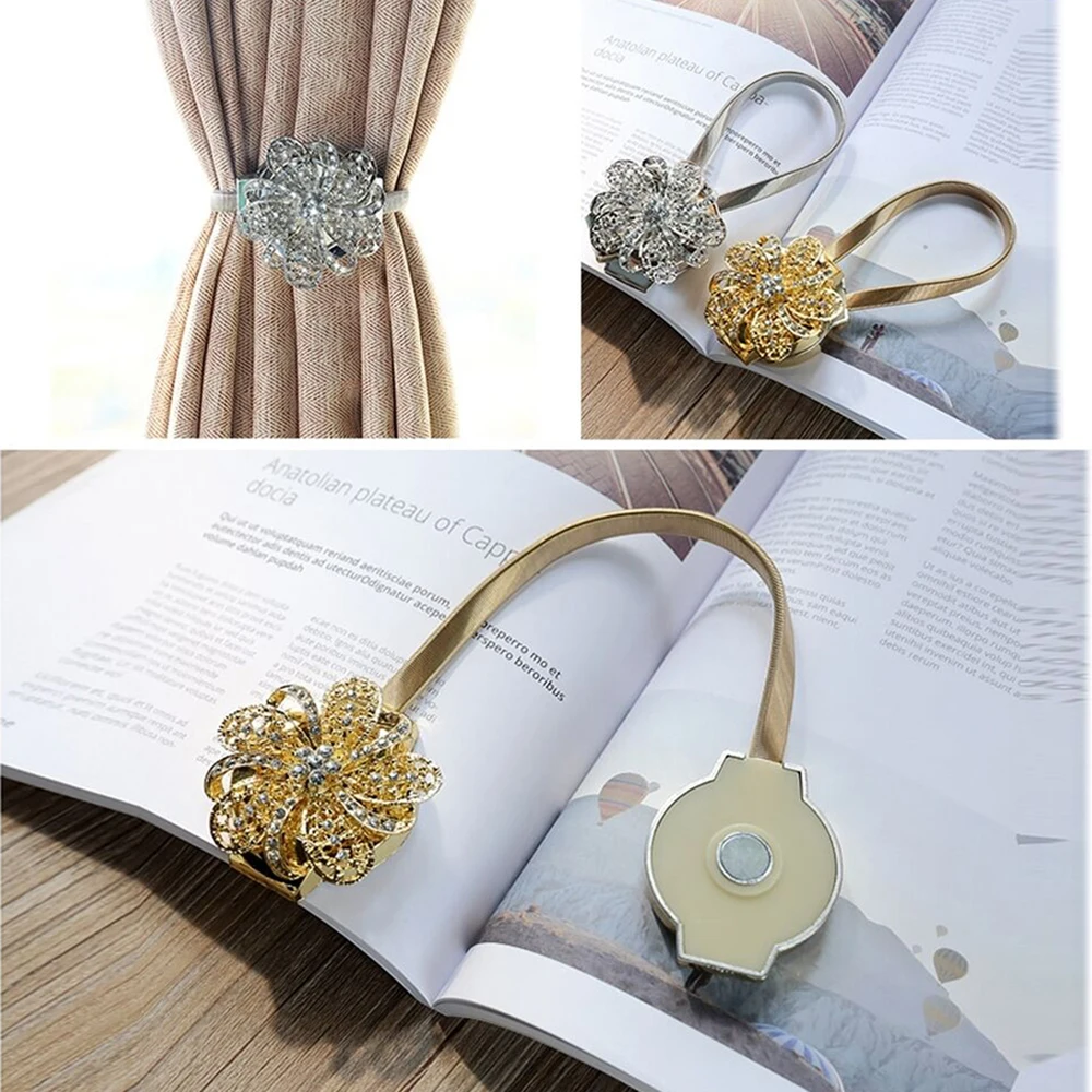 Crystal Flower Shape Magnet Curtain Buckle Magnetic Tiebacks For Curtains Window Curtain Clips Holder Strap Home Decor Accessory