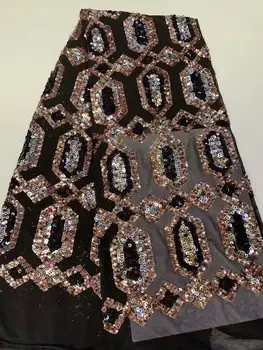 

Hot High Quality African Nigerian Embroidery Sequins Organza French Mesh Net Sequence Lace Fabric for Africa Nigeria Party FD111