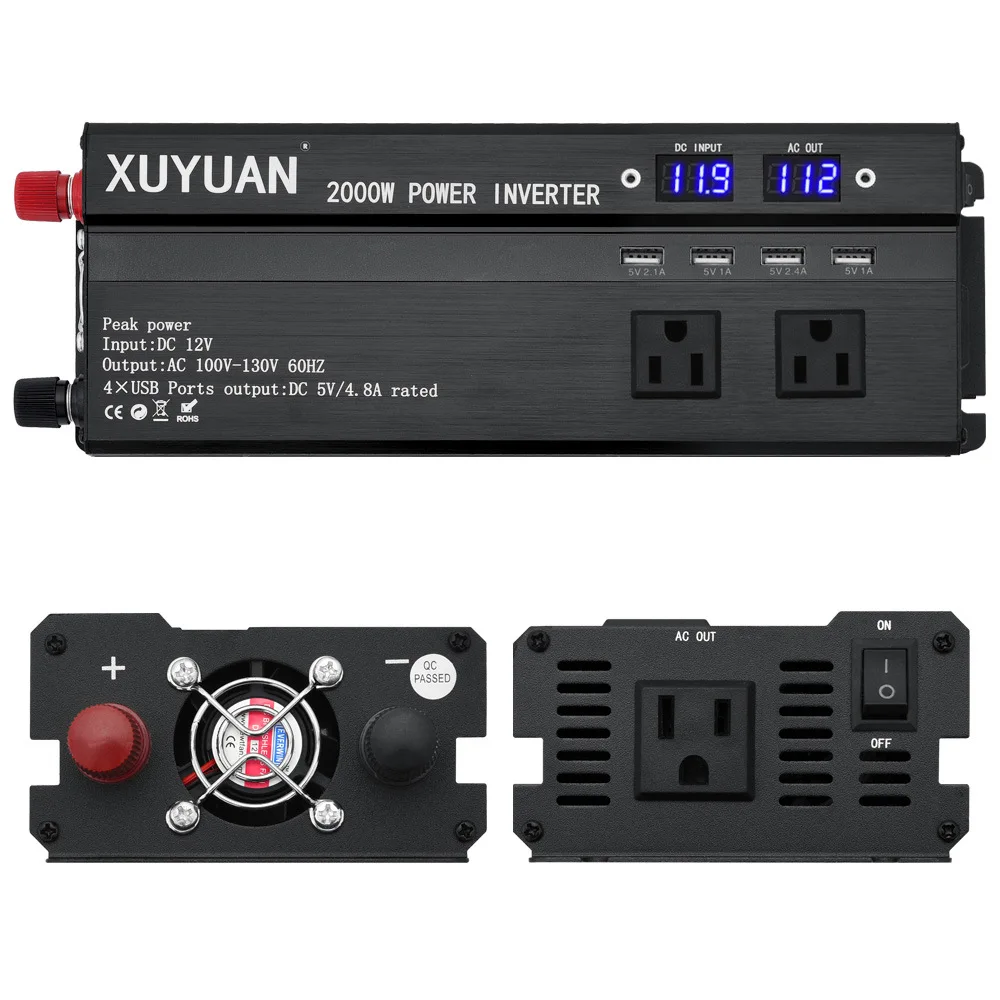 Автомобильный инвертор с 4usb-портами 2000 Вт 12 В/24 В постоянного тока в 110
