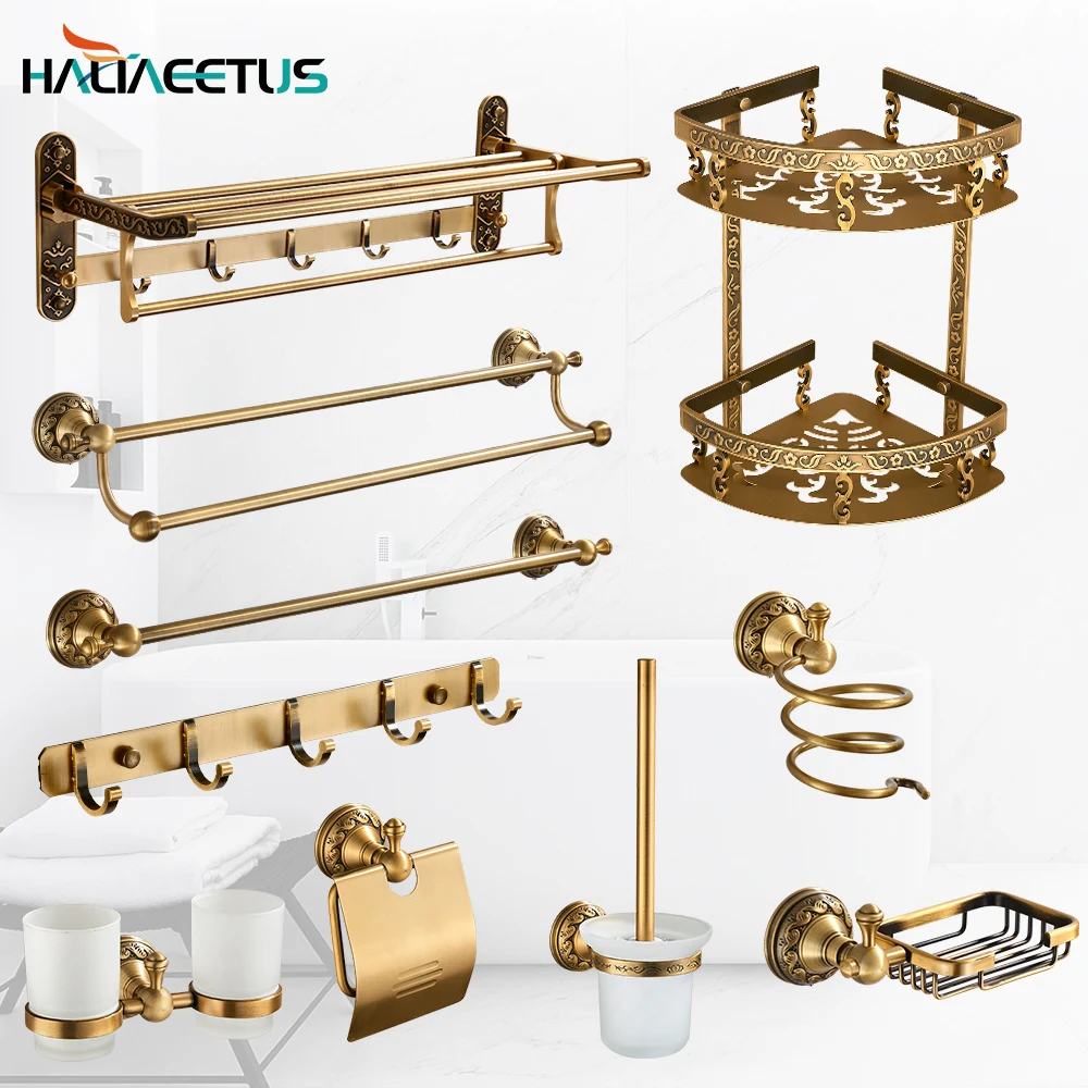 Antique Brass Bathroom Accessories Set Hardware Towel Bar Toilet Holder fset018 
