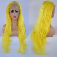 Водная волна желтый ручная вязка синтетический 13*4 парик фронта шнурка термостойкие волокна волос Средняя часть естественная линия волос для женщин парики