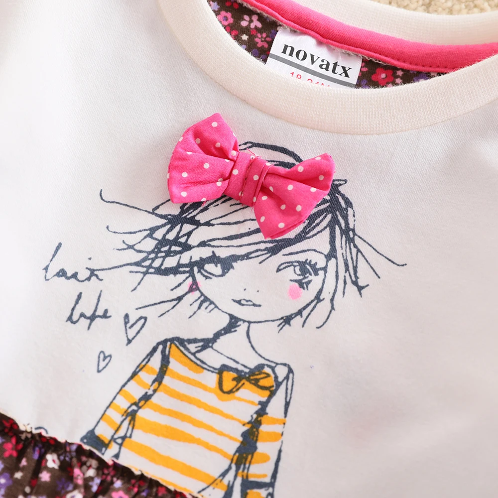JUXINSU/Хлопковые платья в горошек с длинными рукавами для маленьких девочек модное осенне-зимнее Повседневное платье для маленьких девочек с героями мультфильмов